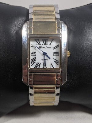 White Dial Silver Tone Two Tone Hinge Bracelet Band Watch 6 Inch