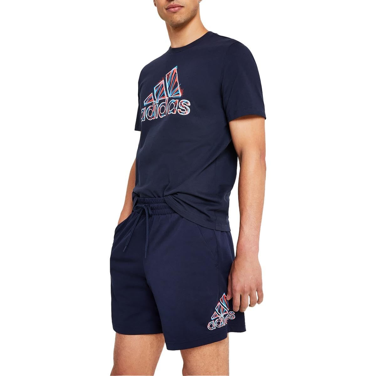 короткие шорты с логотипом adidas для мужчин темно-синего цвета S 8490₽