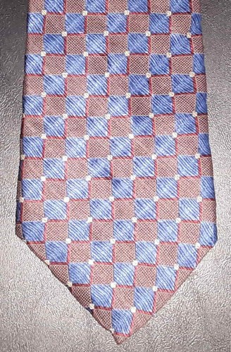 Van Heusen Tie Silk Shimmering Maroon Silver Blue Geometric Squares NIB t4606 - Picture 3 of 6