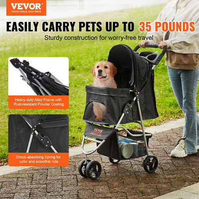 VEVOR Pet Stroller, 3 Wheels Dog Stroller Rotate with Brakes, 35lbs Weight Capac