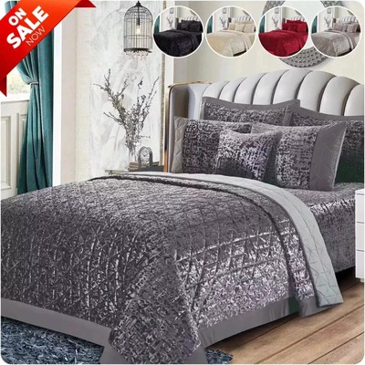 3-teiliges Gestepptes Bettüberwurf Bettdecke Bettwäsche Set Double King Crushed Velvet Tagesdecke