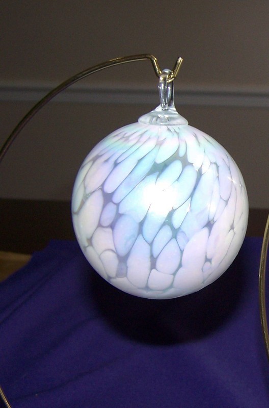 Hand Blown White Pearlized Iridescent Glass Ornament