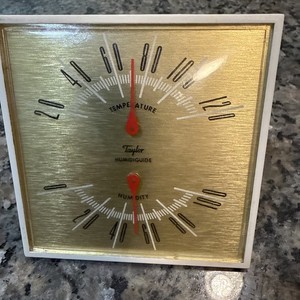 Vintage 3.5" Square Taylor Temperature Humidity Humidiguide Desktop Thermometer