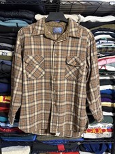 Vintage 70s Pendleton Wool Shirt Mens Large USA Virgin Wool Plaid Loop Collar