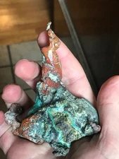 Copper, crystal formation jutting out of oxidized copper, Ahmeek mine, Michigan