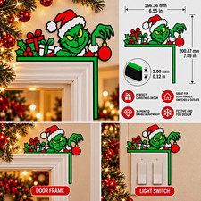 Grinch Christmas Plaque/Sign Door Frame  Light Switch Decor Plastic 7.89"