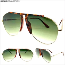 CLASSIC VINTAGE RETRO Style SUNGLASSES Lightweight Gold Metal Frame Green Lens