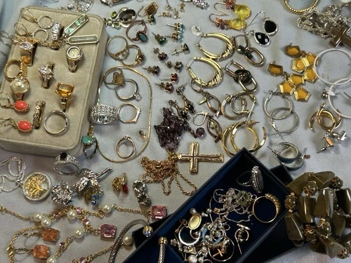 Vintage Costume Jewelry Lot SETA Rings Earring Necklaces Sterling 40+ Pieces NR!