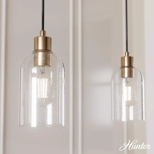 Hunter Lochmeade 1-Light Alturas Gold Mini Pendant Light Clear Seeded Glass - Picture 2 of 12