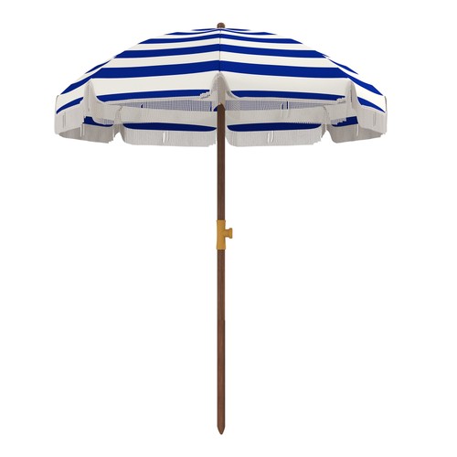 Blue Stripe 6.2' Ruffled Beach Umbrella with Carry Bag, Vent