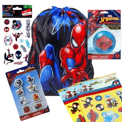 Marvel Spiderman 18pc Cinch Bag Drawstring Backpack Stickers Toys Gift Bundle
