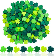 100Pcs St. Patrick'S Day Shamrocks Handmade Polymer Clay Beads, Luck Clover Prin