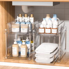 2 Tier Clear Under Sink Organizer 2 Pack Pull Out Cabinet Storage Stackable