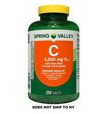 Spring Valley Vitamin C 1000mg w Rose Hips 250 Tablets Immune Support