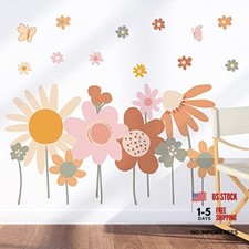 - Boho Retro Vintage Floral Art Decals for Colorful Flower Wall Stickers