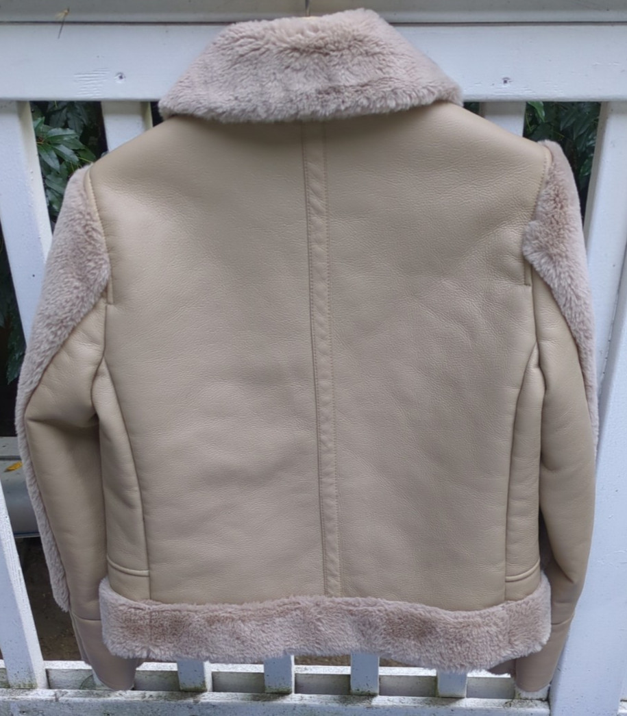 Andrew Marc Women's Beige Vellica Pebbled Faux Shearling Moto Jacket - Size S View 2