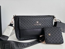 River Island Womens Crossbody Bag Black RI Monogram Zip 2 set purse NEW