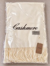 Cashmere Écharpe femme blanc uni cachemire laine viscose à franges