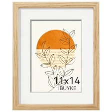  11 x14 Picture Frame,Solid Oak Wood Photo Frame with Mat to 11x14 Natural-1P