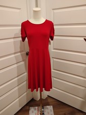 Red A-Line Dress Ruched Short Sleeve Scoop Neck Knee Length Size M