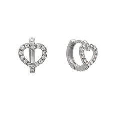 Sterling Silver CZ Heart Huggie Hoop Earrings Sparkling Crystal Small Hoops