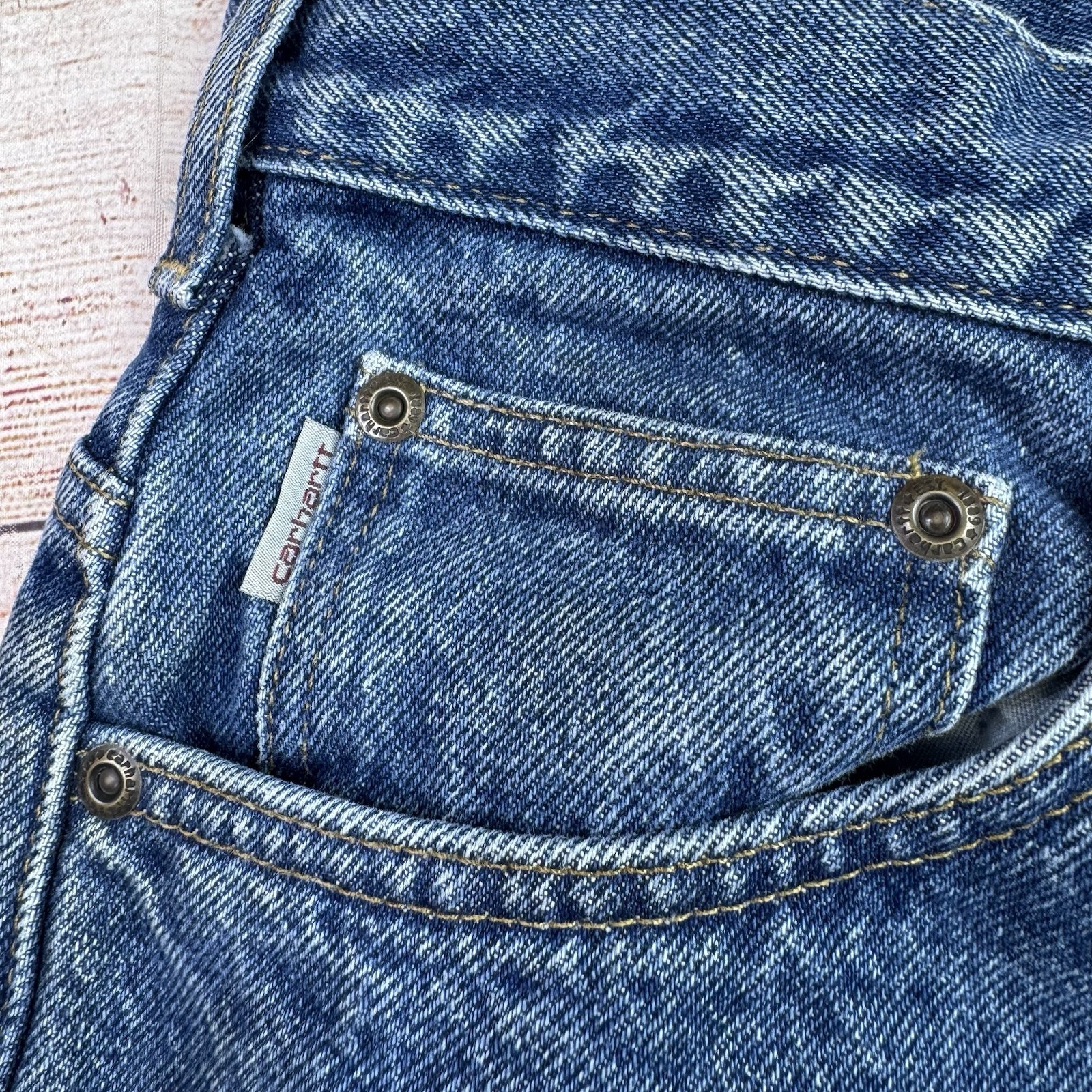 Vintage Carhartt Jeans Mens (36x33) Blue Denim Flannel Lined Workwear (Read) thumbnail 5