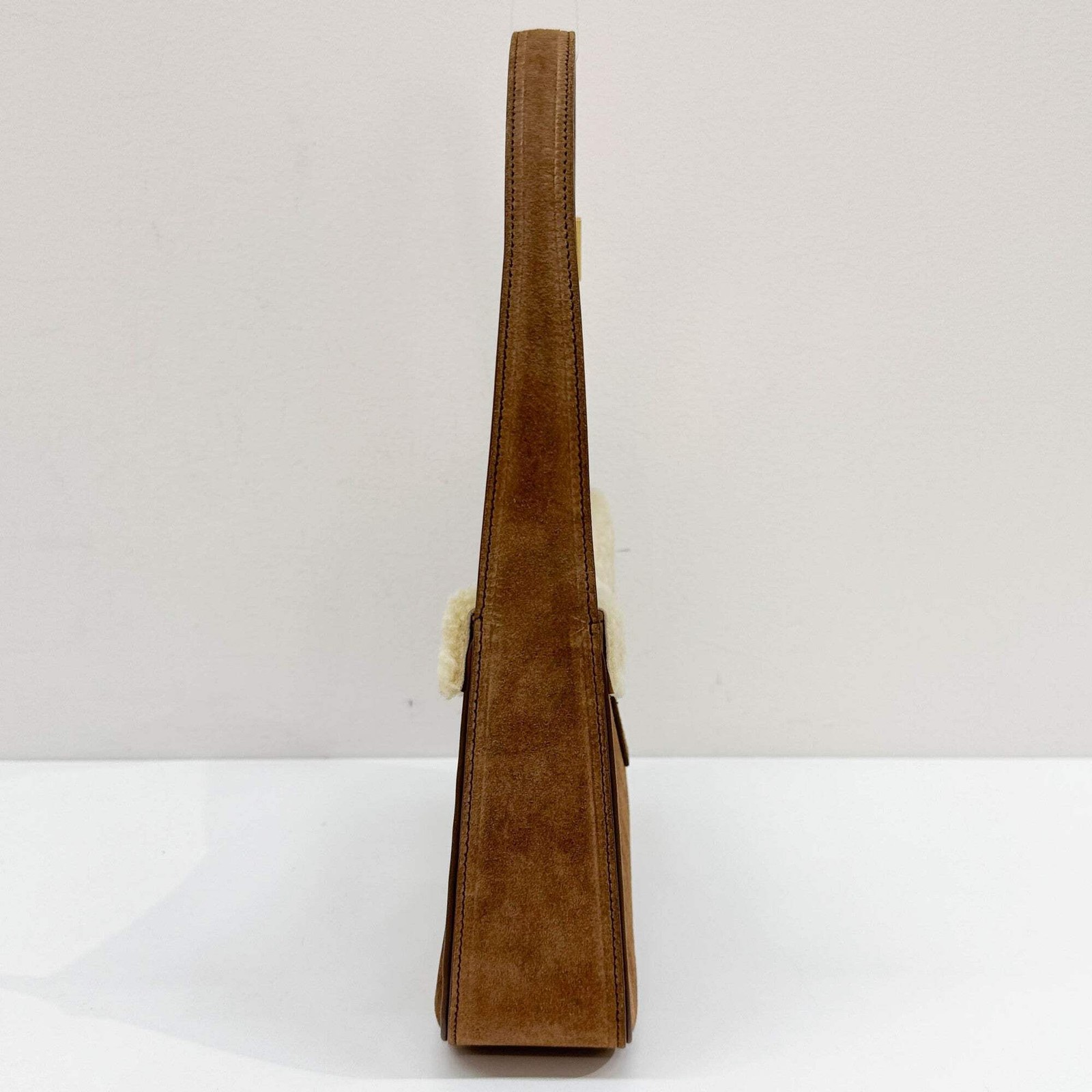 SAINT LAURENT Fur Trim Brown Suede Shoulder Bag thumbnail 5