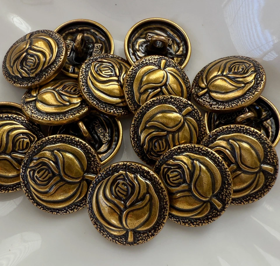10PC Antiqued Bronze Rose Floral Metal Buttons Crafts Shank Buttons 18mm - Image 3 of 3