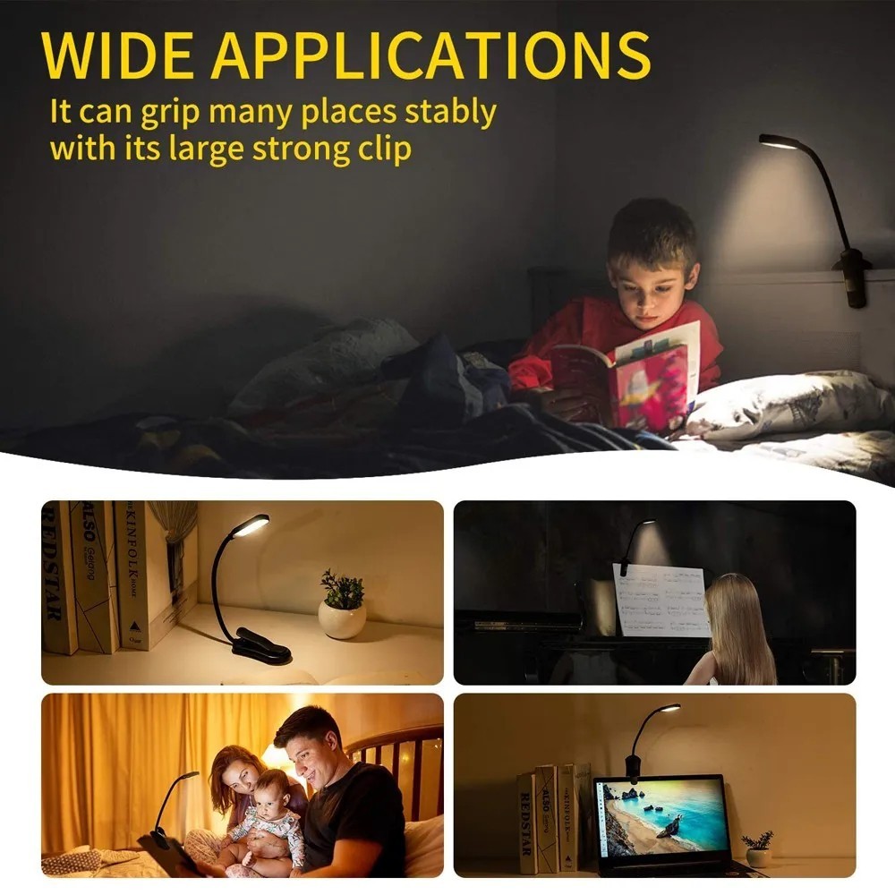 7 LED Book Light - USB Rechargeable, 3-Level Adjustable Clip-on Reading Lamp — image 5