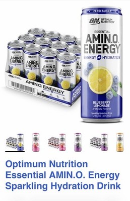 Essential Amino Energy Sparkling Hydration Drink, Blueberry Lemonade, 12 Pack