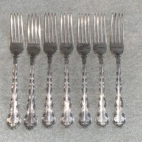 Antique Gorham Strasbourg Sterling Silver 7” Large Dinner Forks Set of 7
