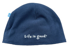 Life Is Good Beanie Hat Reversible Tan Corduroy/Navy Fleece Unisex Embroidered