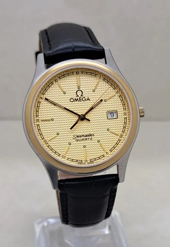 Vintage Omega Seamaster Golden Dial 1425 Date Quartz Men's Swiss Watch