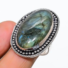 Natural Labradorite Gemstone 925 Sterling Silver Jewelry Ring Size 8 US