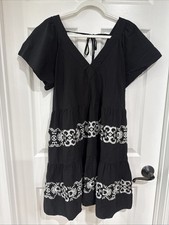 Old Navy Women's LG Tiered Peasant Boho Dress Black/White Embroidered