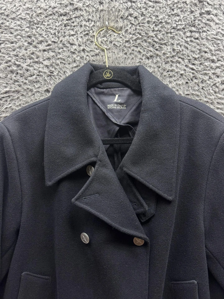 Abrigo Stone Island Vintage Años 90 Doble Pecho Lana Guisante Negro Para Hombre Talla L Foto 3 de 4