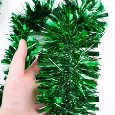 33FT Christmas Tinsel Garland,Green Shiny Metallic Foil 33ft length, Green 