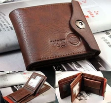 Men's Magnetic Buckle Wallet Genuine Leather Minimalist Bifold Purse Money Clip