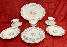 LILING "SERENADE" FINE CHINA. SERVICE FOR 10.: PLATTER & SUGAR BOWL. 52 PIECES