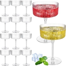 12 Pcs Ribbed Martini Glasses 10 oz Disposable Plastic Vintage Ribbed Coupe G...