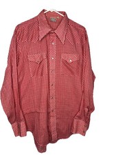 Mens Vintage Western Yoke Shirt SIZE 17 Pearl snap red gingham Elderado USA Made