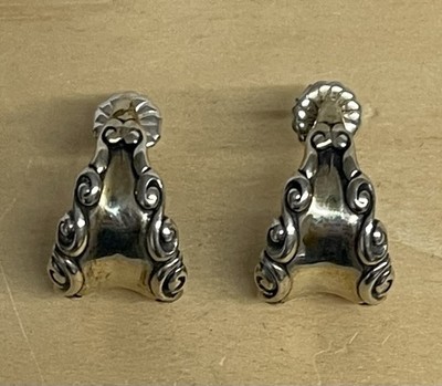 Carolyn Pollack Sterling Silver Scroll Edge & Smooth Center J Hoop Post Earrings