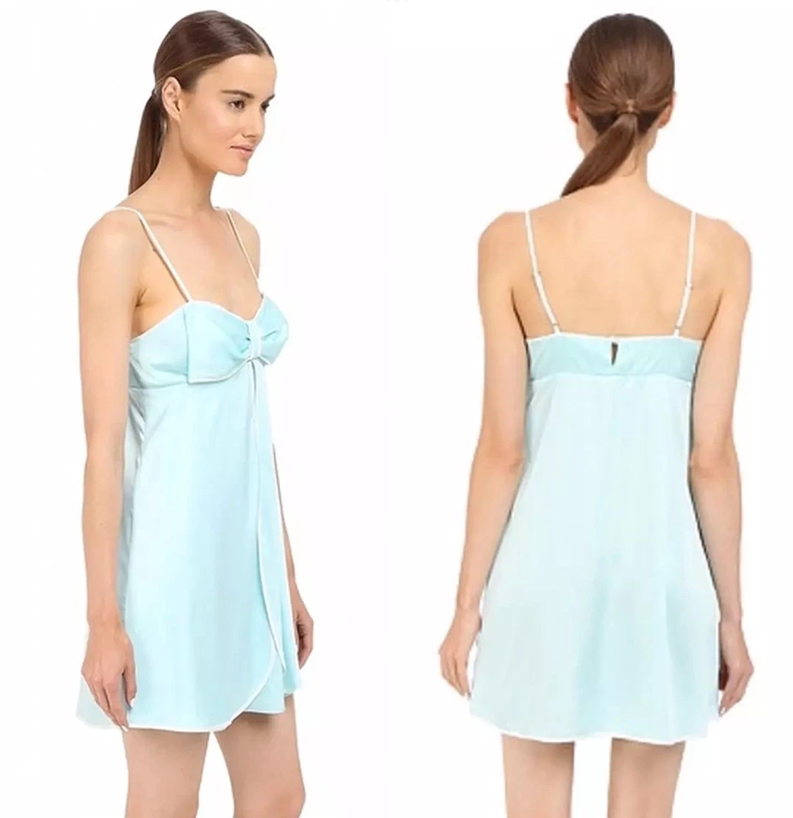 Camicia da notte Kate Spade Big Bow Aqua Nighty Slip Dress Chemise taglia M blu sonno