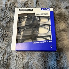 Foster Grant Style C Reading Glasses 3 Pack 2.50 Open Box Black Rim