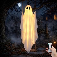 LED Halloween Deko Geist 155 Cm HäNgend Mit Holzschaukel FüR Outdoor