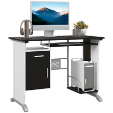 Modern Computer Desk with Pull Out Keyboard Tray Cupboard Drawer & Tower Shelf