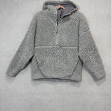 PrAna Hoodie Womens Small Gray Sherpa Fleece 1/2 Zip Pullover Pockets Cozy