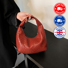 Womens Woven Hobo Bag Soft PU Leather Look Shoulder Handbag Casual Tote Bag