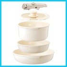 White Non-Stick Ceramic Cookware Set, 5-Piece Pots and Pans Set with Detachab...