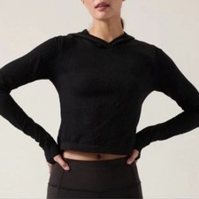 Athleta Flurry Seamless Crop Long Sleeve Thumbholes Textured Hoodie Size Small